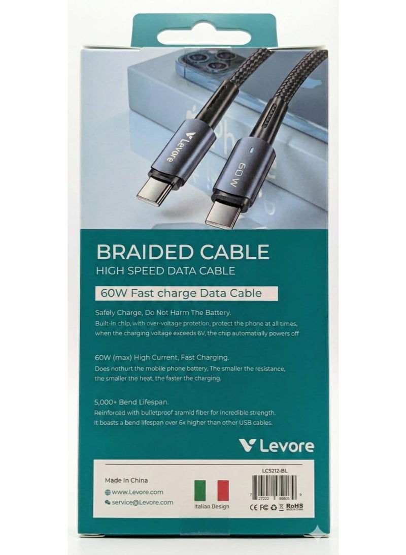 LEVORE 60W FAST CHARGING BRAIDED CABLE 1000MM - Image 2